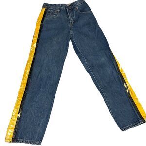 Vintage Y2K Parasuco Denim Jeans Yellow Stripe Moto Skate Jeans Straight Leg